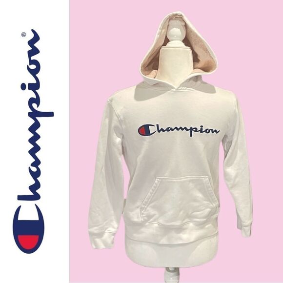 Champion‎ Girls White Logo Hoodie - Size M - Picture 1 of 1